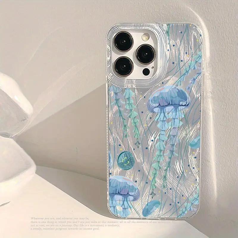 Jellyfish Ocean Phone Case for iPhone 17 16 15 14 13 12 11 Pro Max Plus & Samsung Galaxy S26 S25 S24 S23 S22 Ultra- Crystal Clear TPU+PET Hybrid, Shockproof Protection with Floating Tentacles & Bubble Accents Protective