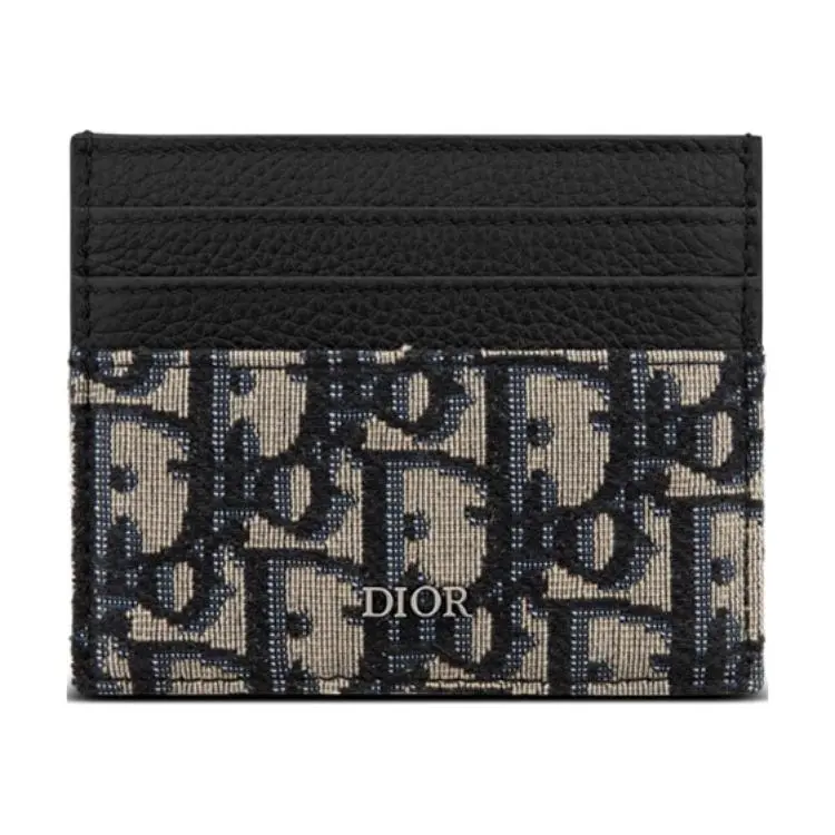 Dior Monogram-Print Multi-Slot Embroidered Jacquard and Calfskin Cardholder for Men in Beige and Black