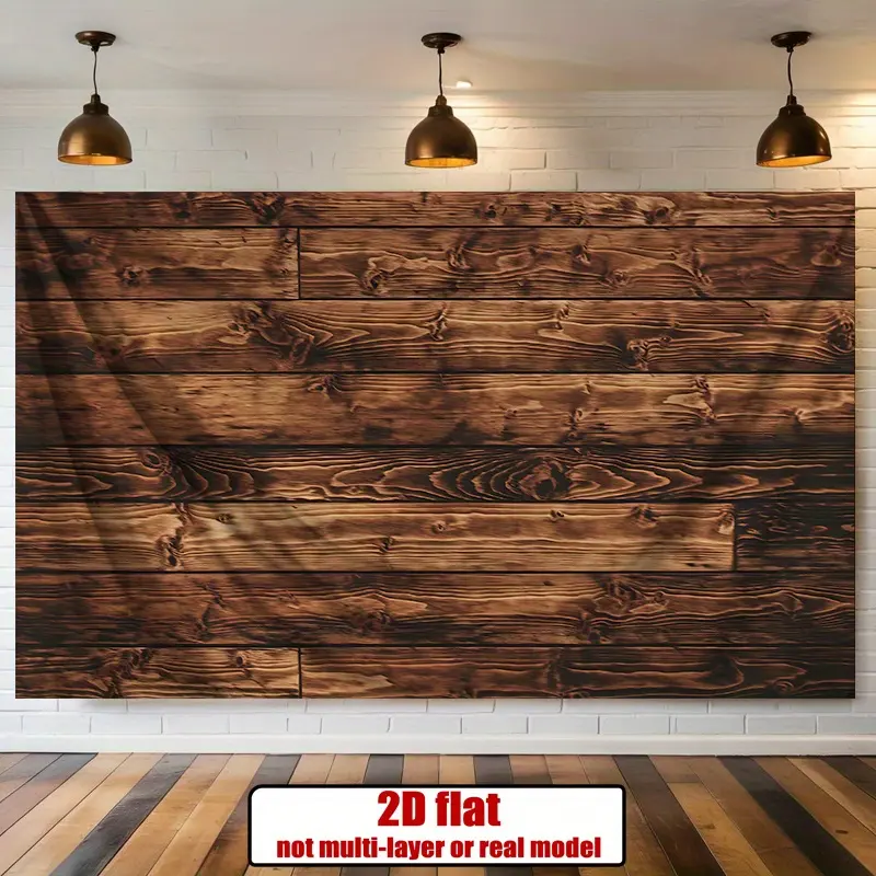2D flat banner, 1 piece brown wood grain 2D flat banner--rustic wood panel background wall decoration, suitable for Christmas, winter, autumn parties, wooden texture photo props, polyester decorations, 2D flat banner