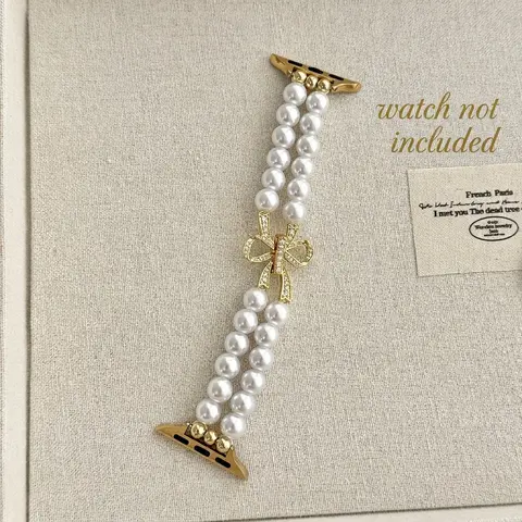 1PC fashionable pearl+metal bow Apple Watch bands, Smartwatch Accessory Band, compatible with Apple Watch 38/40/41/42/44/45/46/49mm, suitable for Apple Watch series Ultra/SE/11/10/9/8/7/6/5/4/3/2/1 (strap only, watch and case not included)