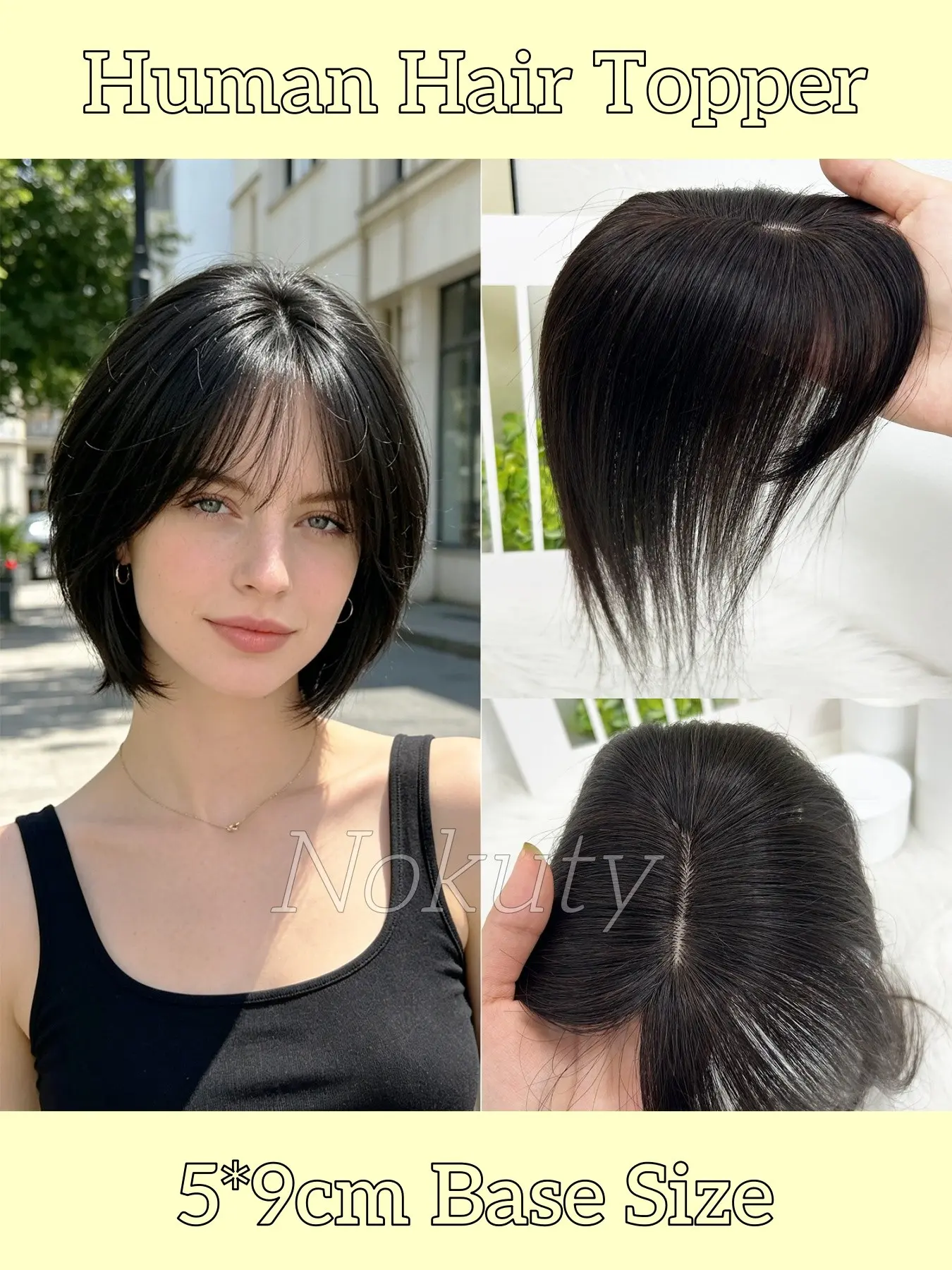 Human Hair Toppers for Women, 360 Degree 3D Bangs, Real Human Hair, Invisible Lace Topper, Hairpieces for Thinning Hair, 1 PC