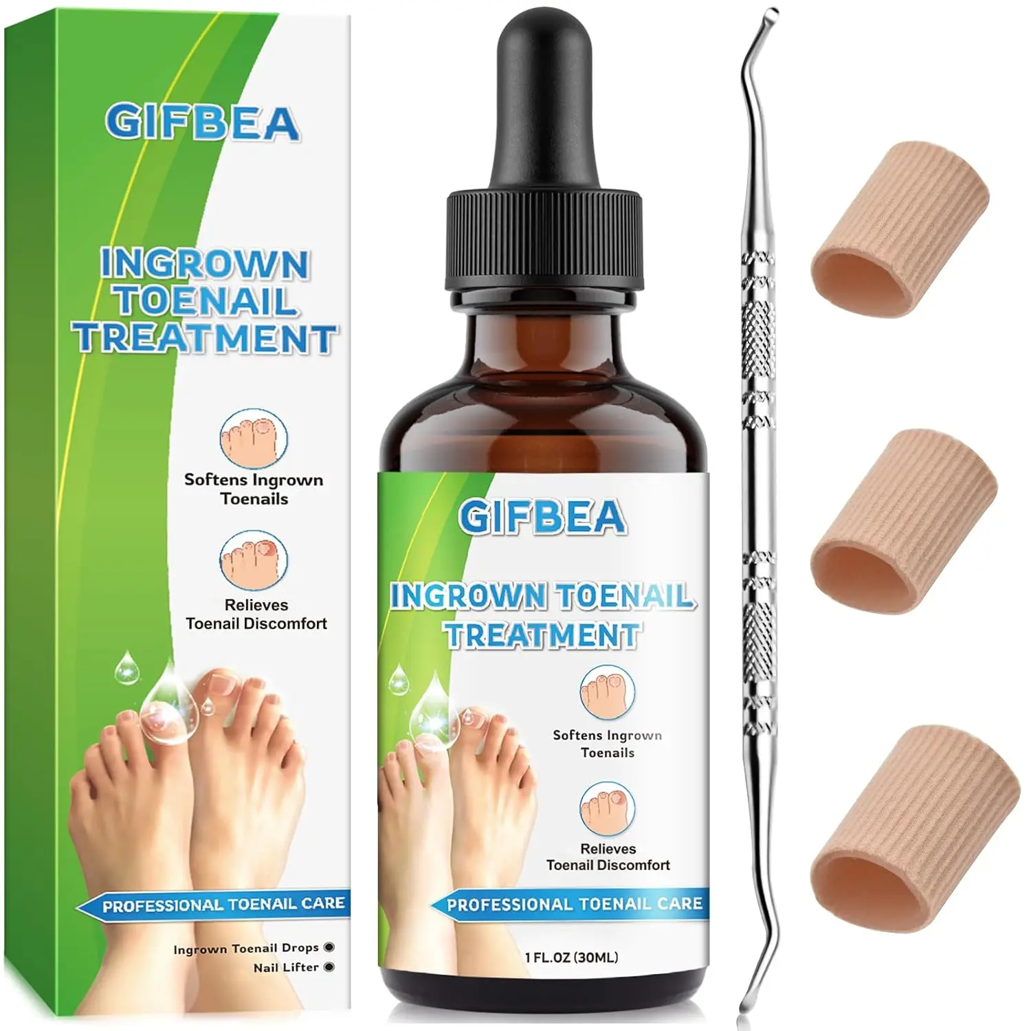 Ingrown Toenail Treatment Kit with Ingrown Toenail Reliever & Softener Drops, Double Sided Pedicure Nail Lifter for Easy Trimming Thick & Ingrown Toenails, Toenail Cleaner Kit for Men & Women