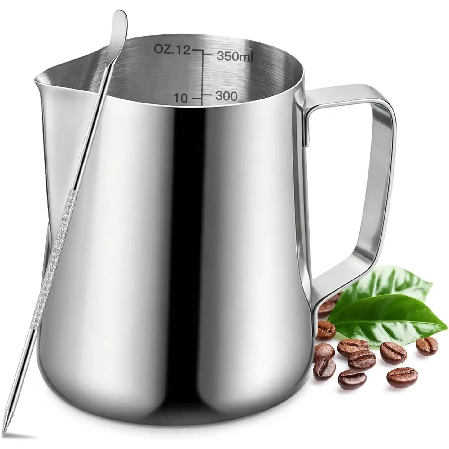 Stainless Steel Milk Frothing Pitcher for Latte Art and Steaming, 350ml/600ml (12oz/20oz), with Decorating Pen
