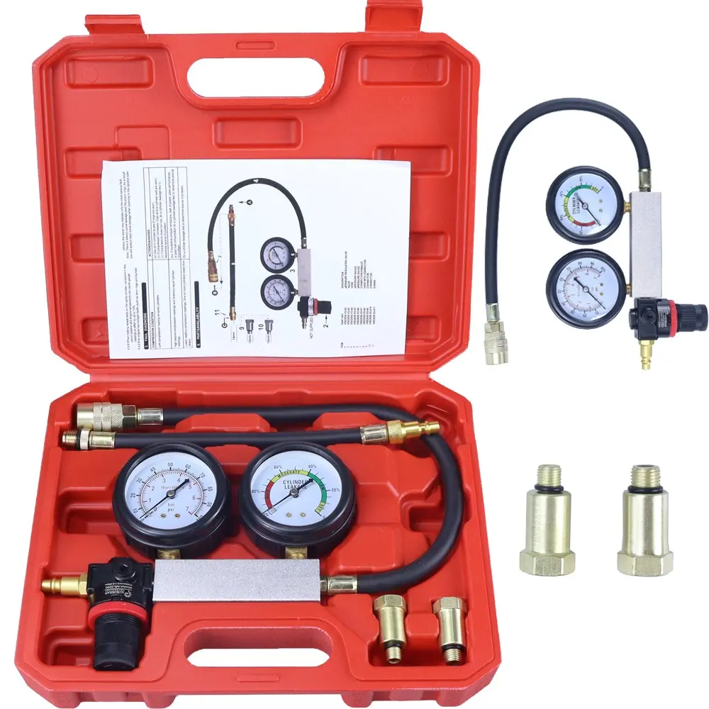Car Cylinder Leak Test Kit, Automotive, Includes Gasoline Engine Compression Tester and Dual Gauge Leak Detection Tool Set, for Cars, Motorcycles, Trucks