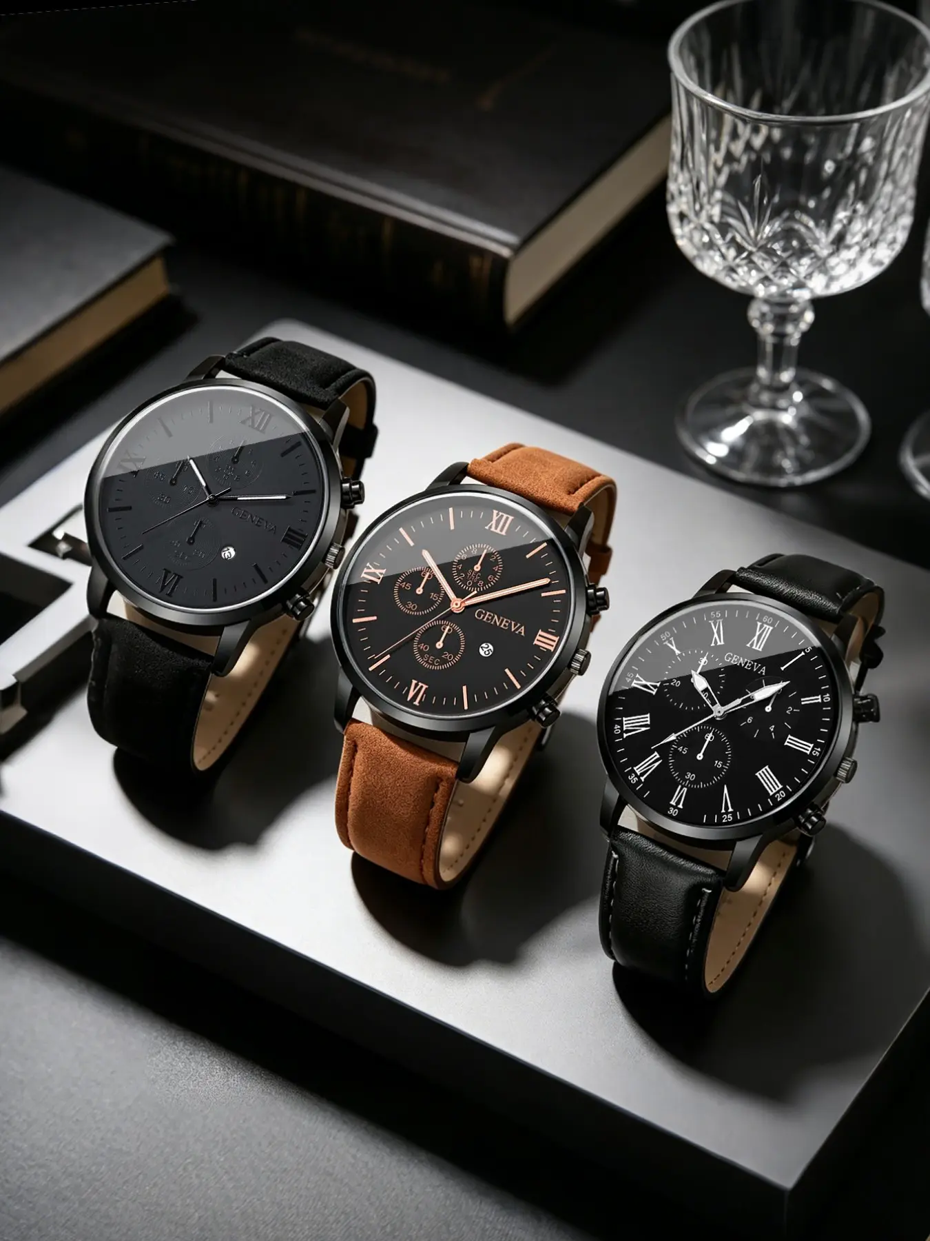 3-Piece Minimalist Casual Men's Quartz Watch, Comfortable / Leather Strap, Elegant Father's Day Gift, Couple Watches