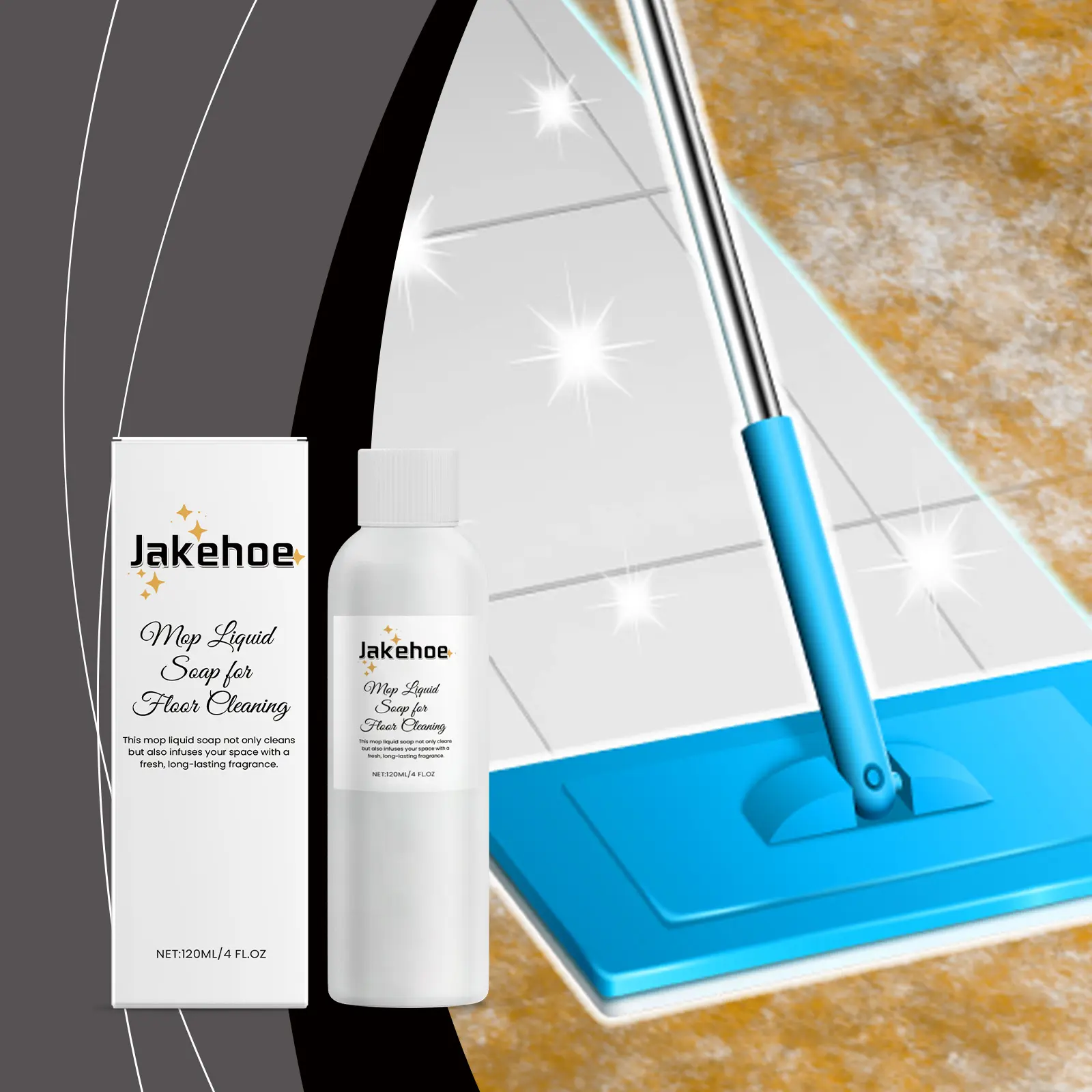 Jakehoe Premium Mop Liquid Soap for Floor Cleaning (120ml / 4 FL.OZ) – Multi-Surface Deep Cleaner & Polish, Infused with Long-Lasting Fresh Fragrance, Concentrated Anti-Scratch Formula for Hardwood, Tile, and Laminate Floors