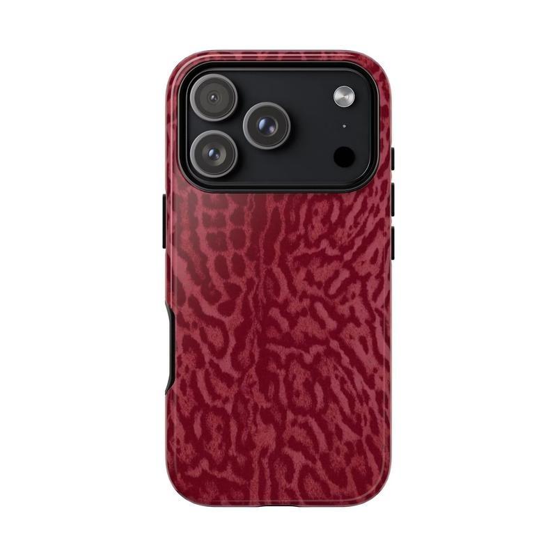 Burgundy Leopard Print Tough Phone Case, Stylish Protective Cover Hard Case Tough 2-piece Phone Case For iPhone 17 Pro Max 16 15 14 13 12 11 Pro Max