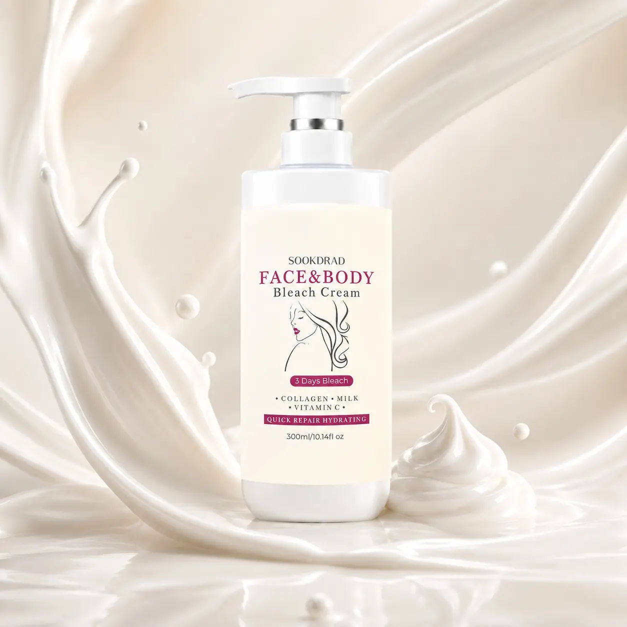face and body bleach cream, with collagen, milk, vitamin C, 3 days bleach, quick repair hydrating, face, body, 300ml/10.14fl oz