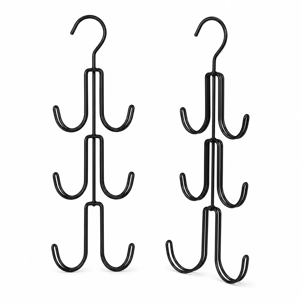 2 Pack Purse Hanger Organizer, 3-Tier Closet Bag Hangers with 6 Hooks Each, Space-Saving Metal Hanging Organizer for Handbags, Hats, Scarves and Belts, Black