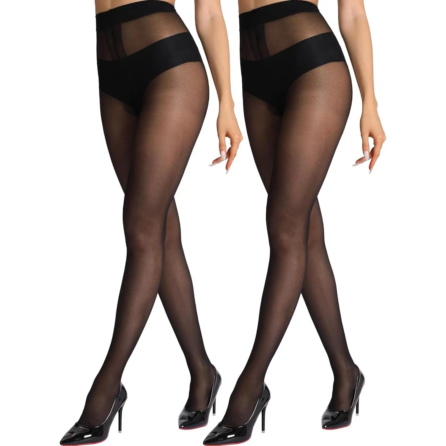 Women's Sheer Pantyhose, 2-Pair Pack, Ultra-Thin and Stretchable with a Reinforced T-Crotch Control Top for a Smooth Look, Sheer Look Black Tights Womenswear Basic