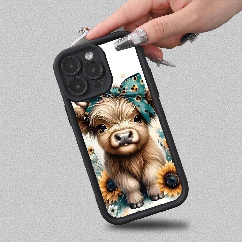 iPhone17 phone case: Scottish Highland Cow and Sunflower creative pattern, New Sky Eye staircase phone case, fun, simple, stylish, trendy and personalized for both men and women, suitable for iPhone17, 16, 15, 14, 13, 12, 11