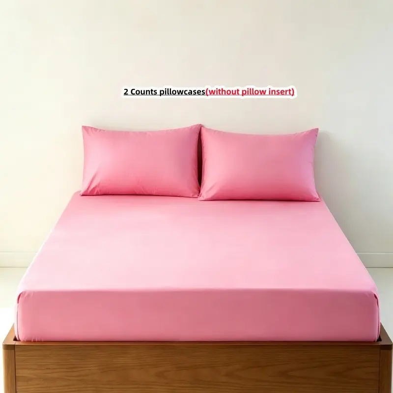 3pcs Solid Color Bedding Set fitted sheet, Includes 1 Fitted Sheet and 2 Pillowcases, Elastic Band for Easy Fixing, Mattress Protector