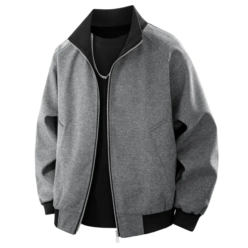 2026 New Flannel Jacket For Men, Spring/Autumn New Trendy And Simple Outerwear For Men, American Retro Stand-Up Collar Knitted Baseball Jacket For Men, Casual Zippered Outerwear For Men