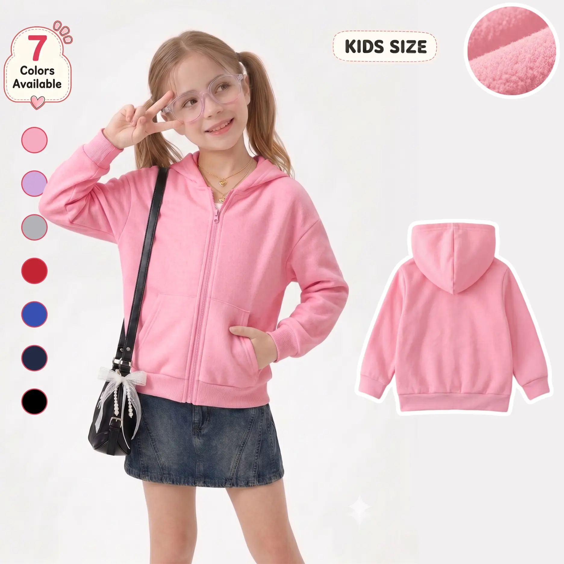Kids’ Zip-Up Hooded Jacket with Front Pockets, Soft Lightweight Long Sleeve Casual Outerwear for School, Travel, Outdoor Play, Daily Wear, Spring and Fall