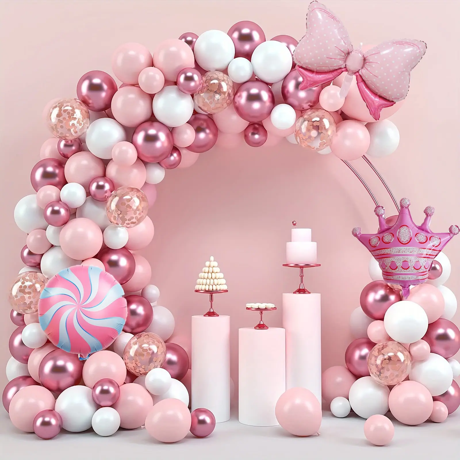 116 Christmas Theme Balloon Party Arch Set, Includes Crown, Bow, Lollipop Foil Balloons, Perfect for Birthday, Wedding, Outdoor Decor