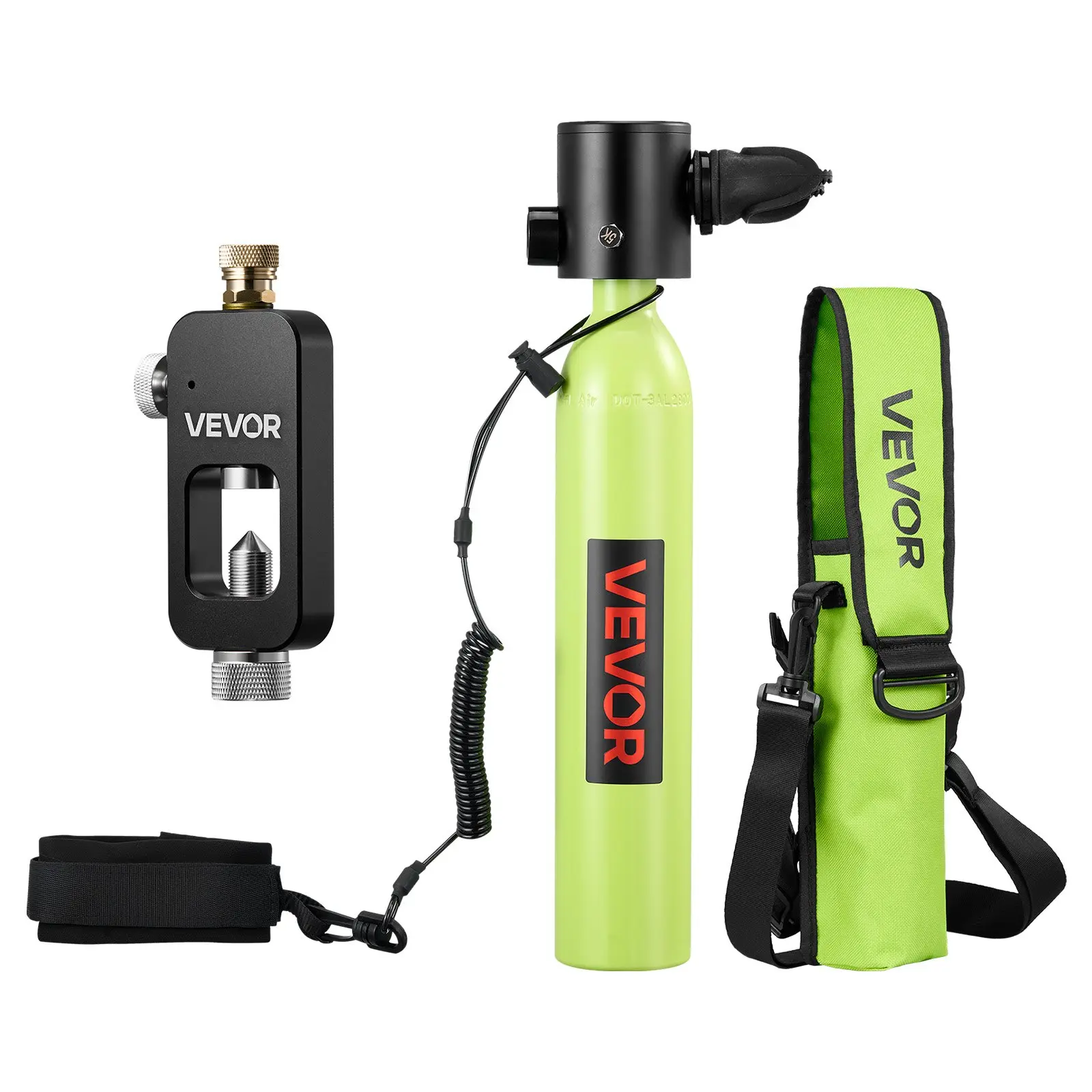 【DealsForYouDays】VEVOR 0.5L Aluminum Refillable Mini Scuba Tank, Portable Diving Cylinder for Trained Divers, 10-Minute Underwater Breathing Time, Emergency Rescue Pony Bottle with Refill Adapter for Snorkeling, Airline Check-Compatible