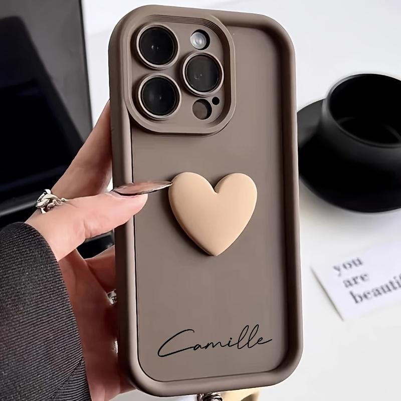 Personalized Custom Big Letters Customized Name Minimalist Anti Fall Phone Case Compatible With iPhone 17 E Air Pro ProMax iPhone16 15 14 Plus 13 12 Mini 11 X XS XR Luxury Acrylic 3D Love Heart Soft Pattern DIY Shockproof Gift