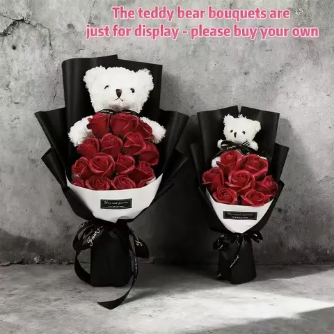 Romantic Rose Bear Artificial Decorative Floral Flower Bouquet, Artificial Bouquets, Artificial Flowers, Fake Decorative Flowers, Perfect for Valentine's Day, Mother's Day, Father's Day, Graduation, Living Room Decor