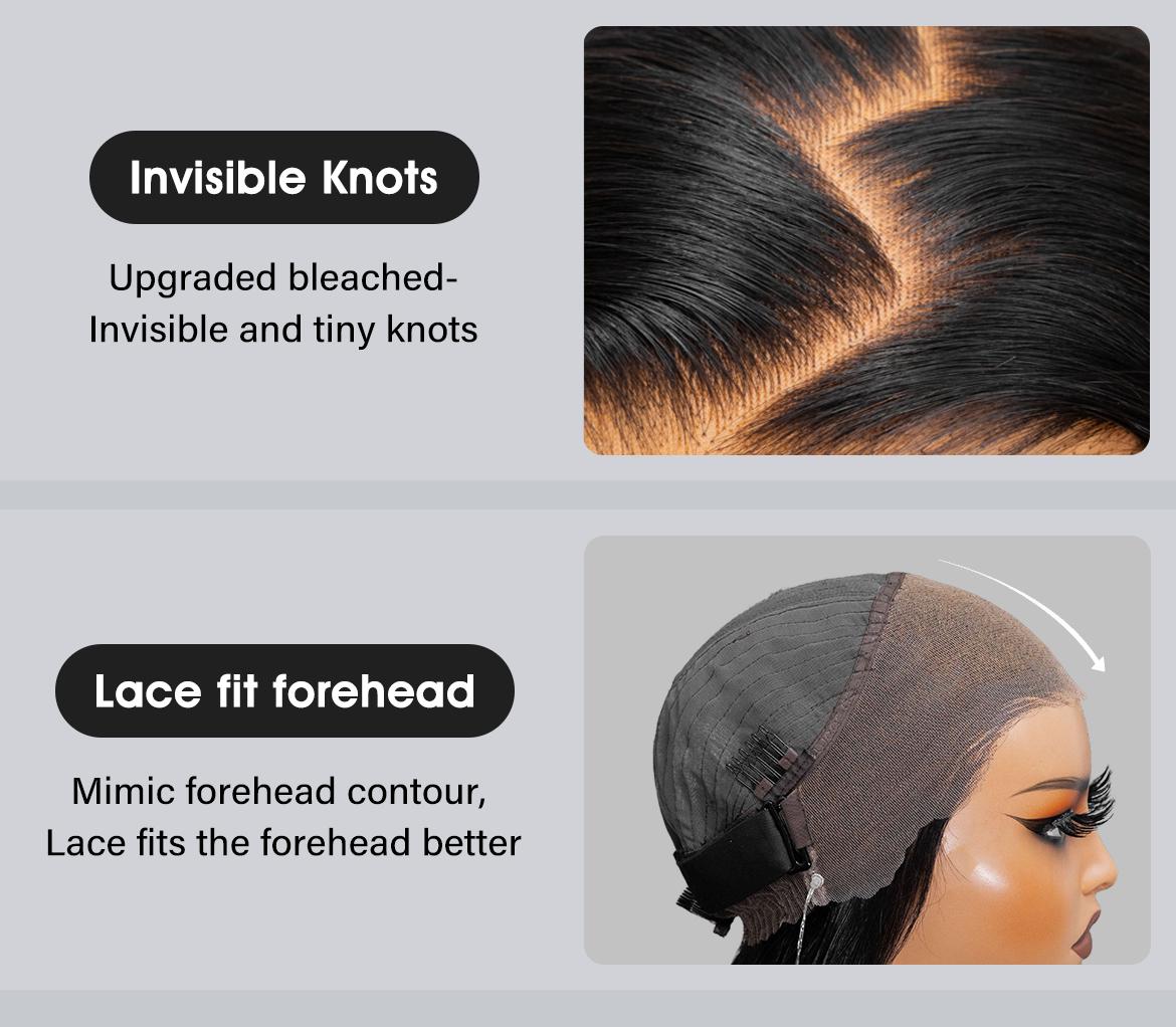 Wavymy 360 Straight Invisi Drawstring Wear Go Glueless Pre-Bleached And Pre-Cut Lace Glueless Wigs Flexi-Fit  Glueless Water Wave Wigs 180% Density