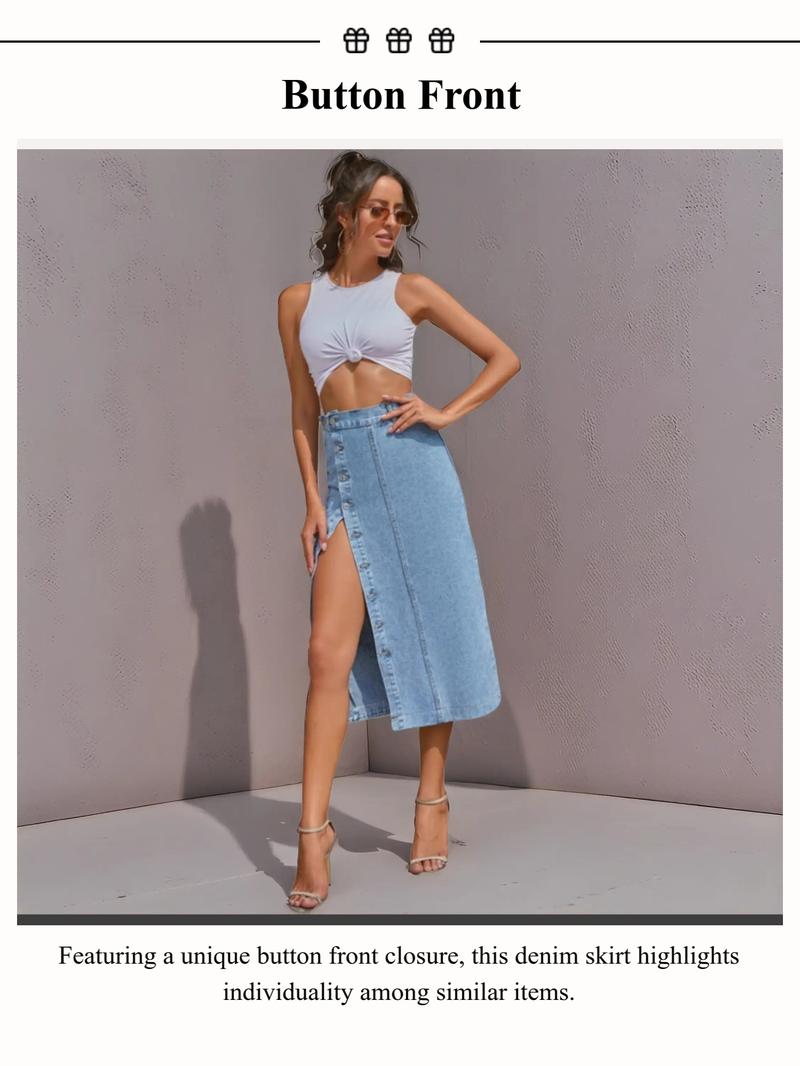 OBlue Jeans Women's Button Front Denim Skirt, Casual Fashion Skirt for Daily Wear, Ladies Bottoms for All Seasons, T-Chic