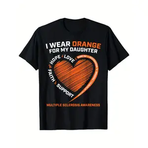 [100% Cotton] 100% Cotton  I Wear Orange for My Daughter Multiple Sclerosis Awareness T-Shirt [Cool Design] Street Trending Style Women'S Tee Comfortable Cotton Round Neck Shorts Same gender design and Sleeves men'S t  Streetwear Menswear Basic Print Soft