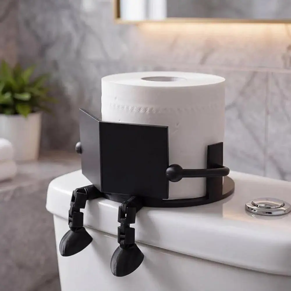 Fun Character Toilet Paper Holder, 3D‑Printed Novelty Toilet Roll Holder with Movable Joints, Cute Reading Figure Tissue Roll Stand, Decorative Tissue Dispenser for Bathroom Countertop, Funny Home Decor Gift for Restroom