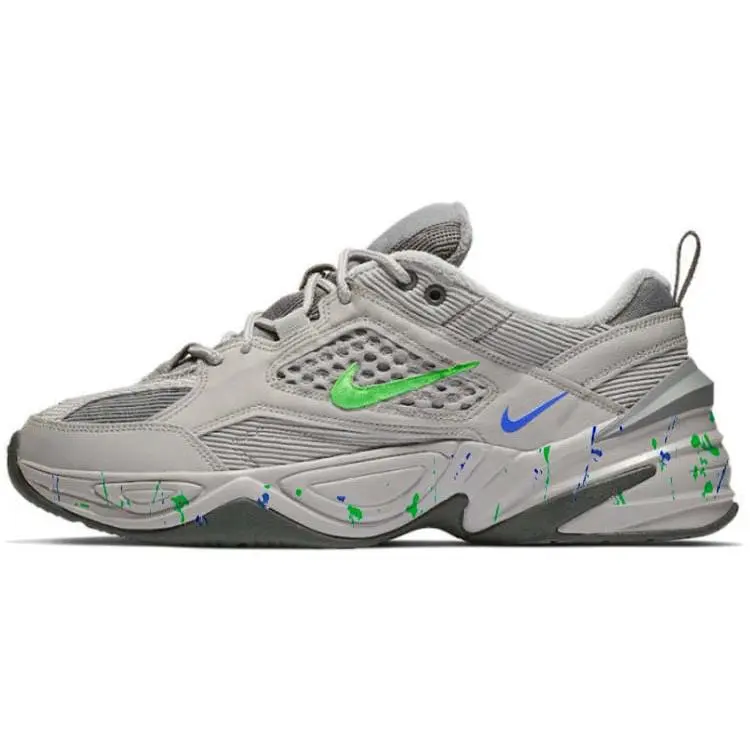 Nike M2K Tekno SP Leather Sneakers for Men and Women – Splatter Gray, Dual Swoosh, Chunky Sole Verifiable, with credentials and supporting global authentication