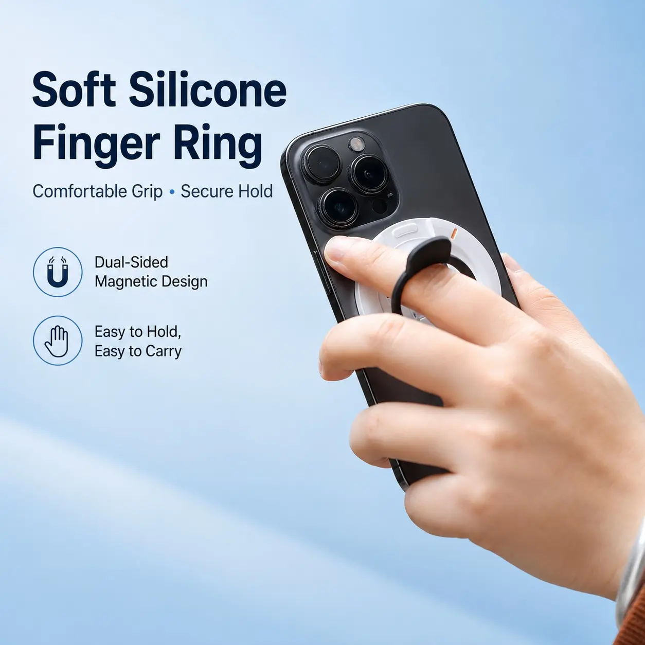 Double-sided magnetic stand, 360-degree rotating secure phone holder, ring buckle desktop stand, foldable portable travel multi-functional stand