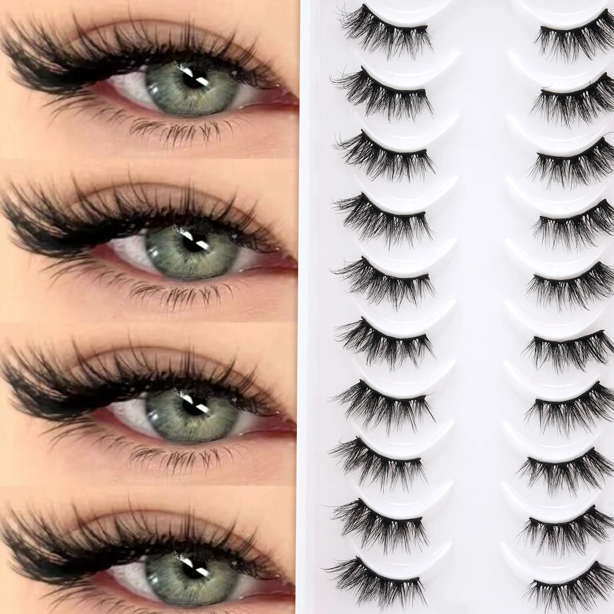 10 Pairs Stalk Half Eye False Lashes, Deepening Effect, Strong Support, Clear Contour, Ideal for Daily Wear & Festive Events