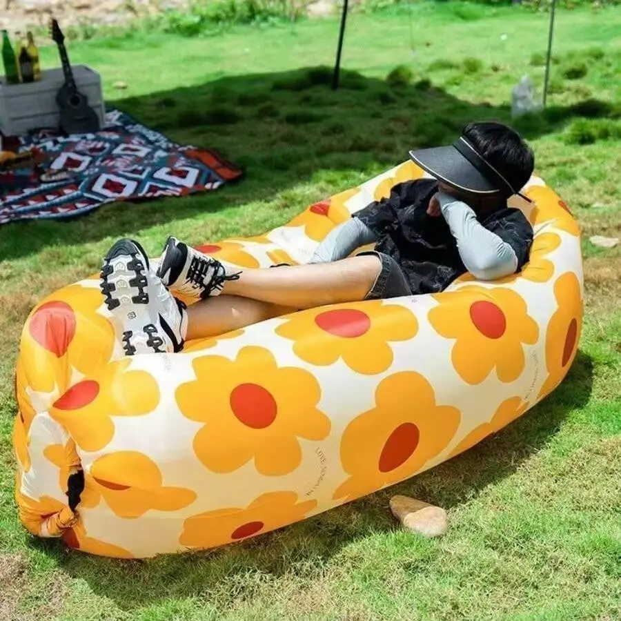 Outdoor Lazy Air Sofa, Air Couch, Portable Inflatable Bed, Single Person Foldable Camping Mattress, Comfortable Air Sleeping Bag, Easy to Carry