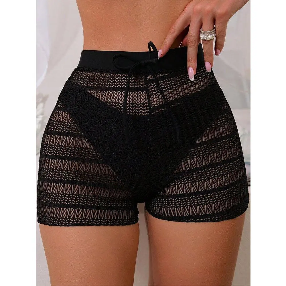 Women's Transparent Swimsuit Shorts, High-Waisted Tummy Control Hollow-Out Soft Fabric Cover Ups, Sexy Tie-Front Bathing Suit for Beach Pool Wear, Transparent Clothes For Women, Tummy Control Swimwear