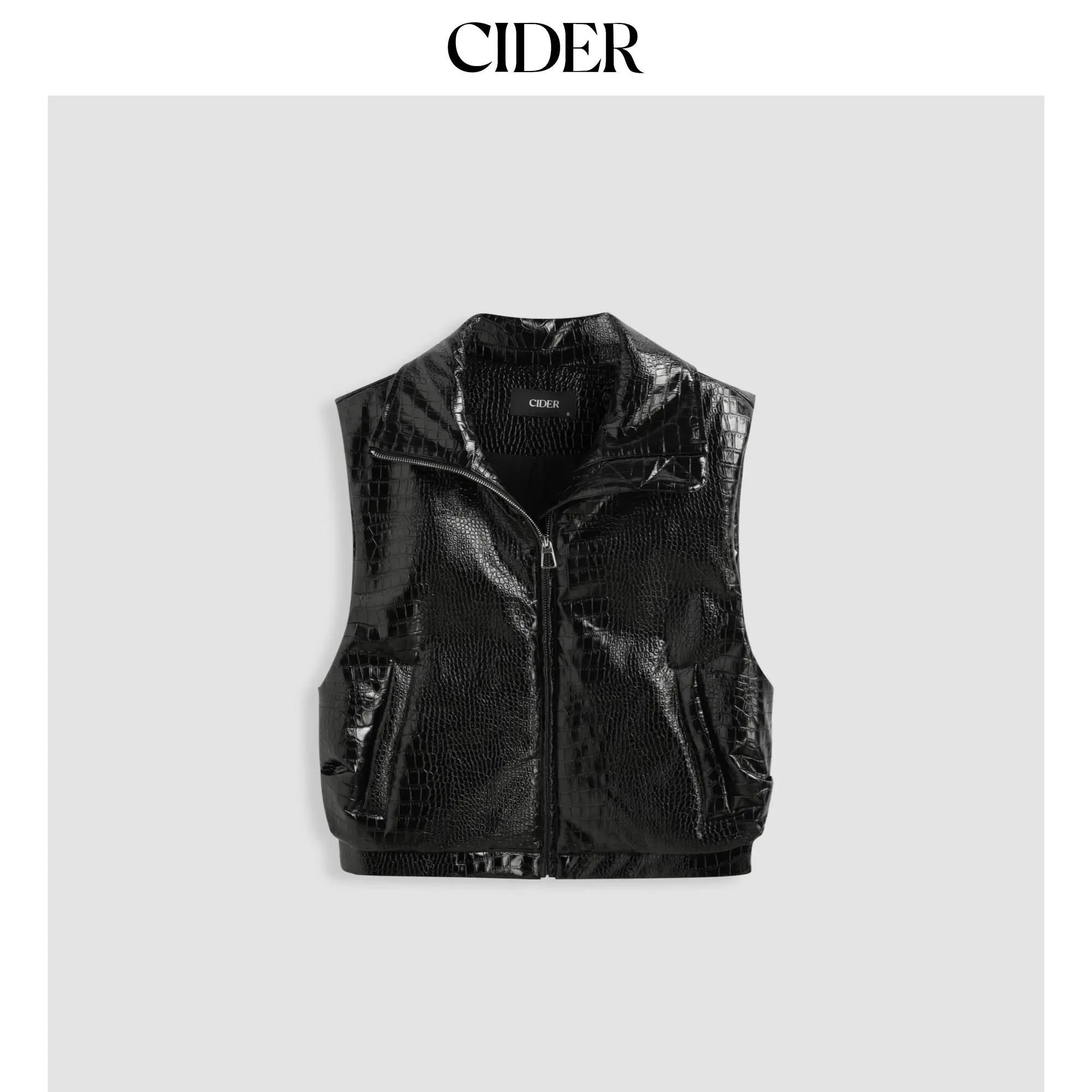 Cider [size 4-10] Faux Leather Collar Solid Zipper Puffer Vest