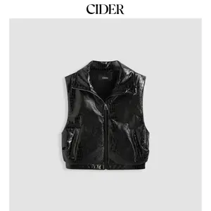 Cider [size 4-10] Faux Leather Collar Solid Zipper Puffer Vest Dealsforyou