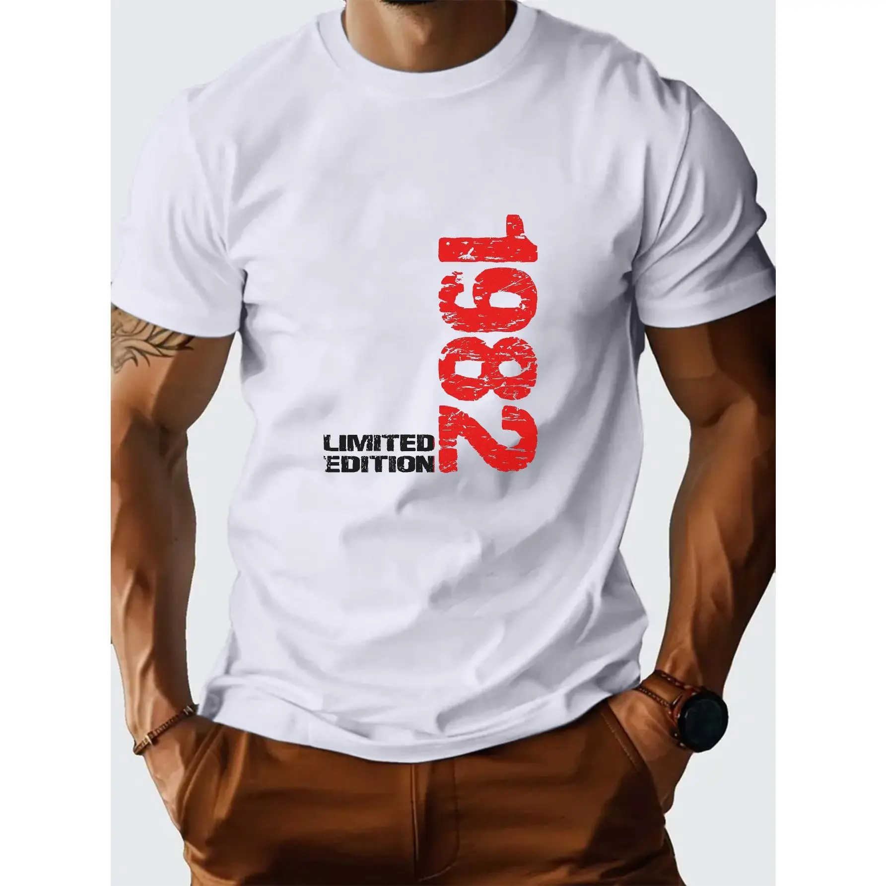 Men's retro-patterned T-shirt limited edition (1980/1981/1982/1983/1984/1985/1986/1987/1988/1989 / 1979/1978/1977/1976/1975/1974/1973/1972/1971/1970), printed T-shirt, crew neck, short sleeves, machine washable, unisex, suitable for all seasons, loose fit