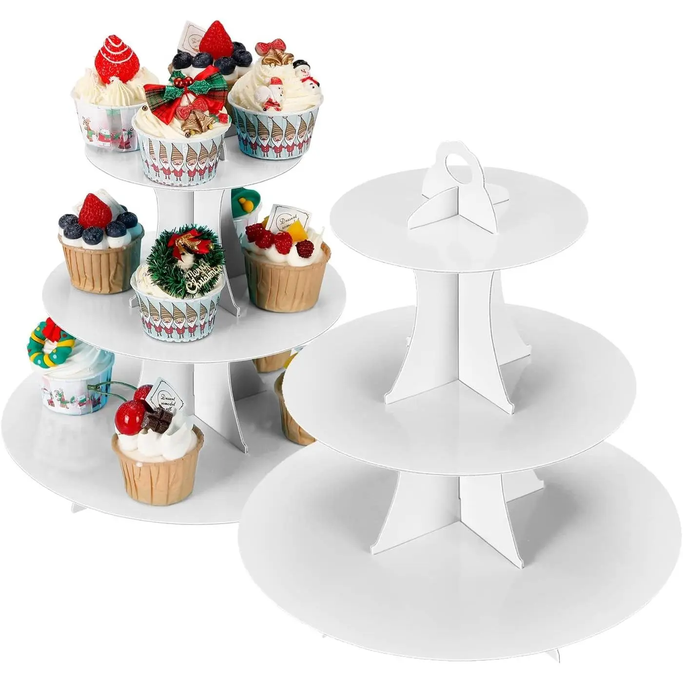 Cupcake Stand, 3-Tier Cupcake Stand Display, Cardboard Cup Cake Tower Stand, Disposable Dessert Stand for Birthday Tea Party Baby Shower Treat Decorations, White