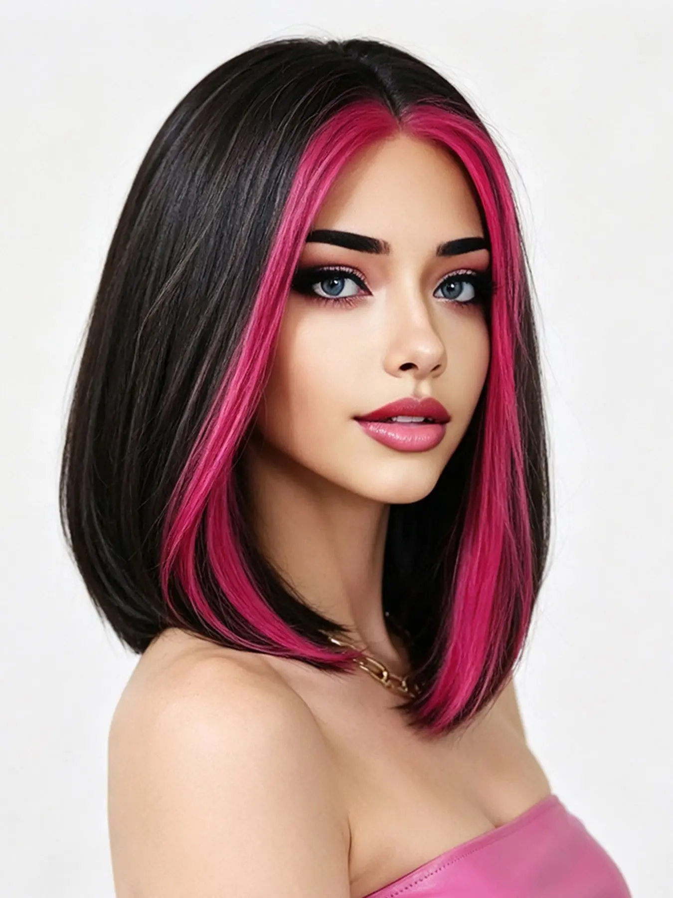 Short Straight Bob Wig for Women, Black Red Highlights Synthetic Wig, Middle Part, Shoulder Length, Synthetic Wig for Party and Everyday Wear, Daily Party Use Cosplay Carnival Music Festival Halloween