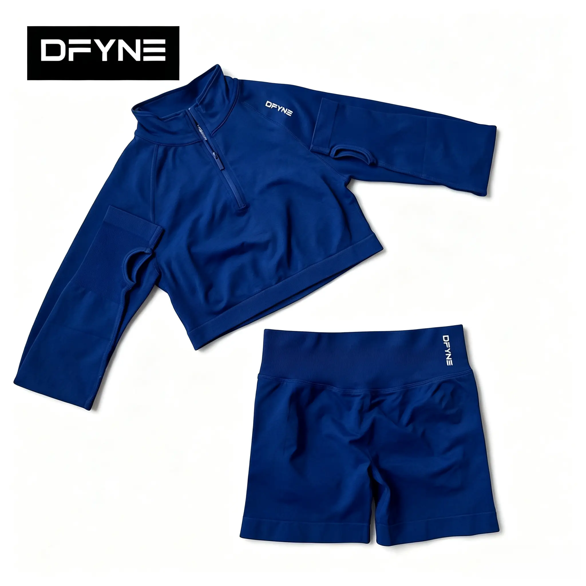 Women's Activewear Set - DFYNE Short Half Zip Pullover & Shorts For Yoga Running Training Wear