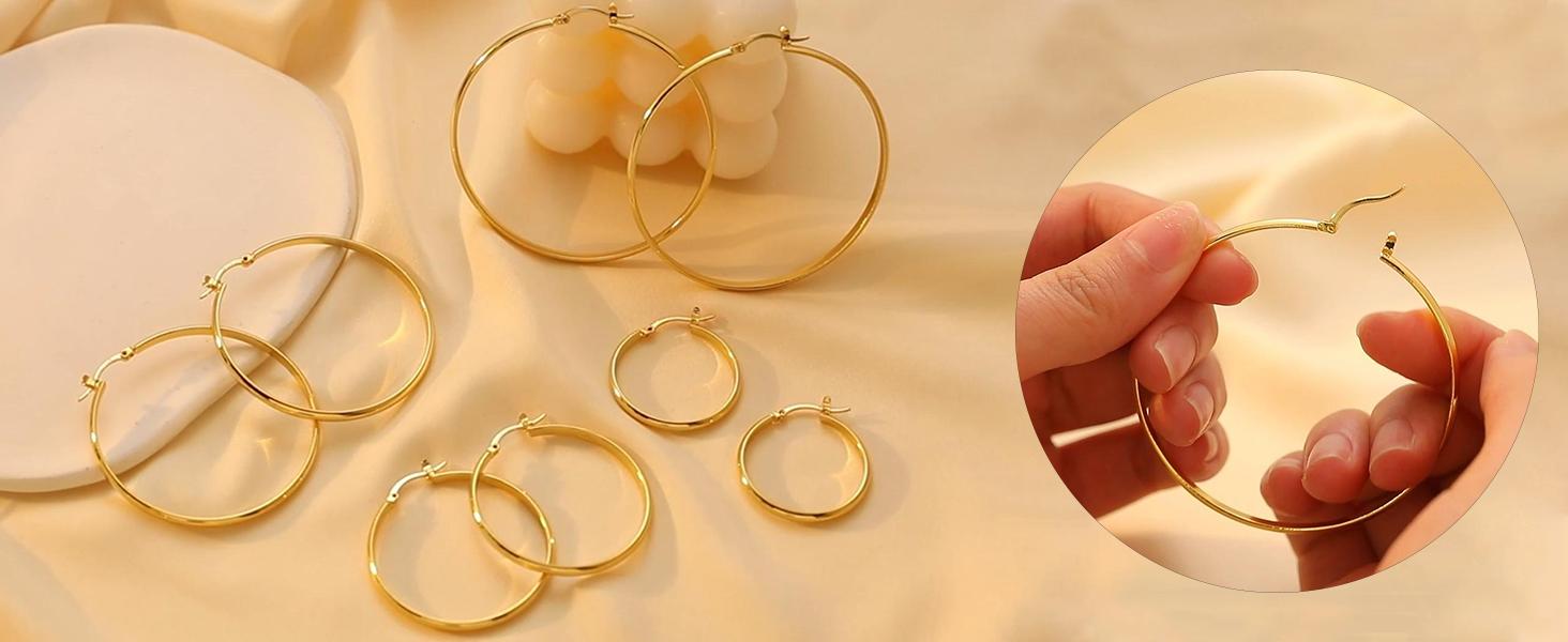 valentine gifts for her-Women’s Big Gold Hoop Earrings, 3mm Wide Oversized Hoops, Minimalist Statement Jewelry, 30/40/50/60mm