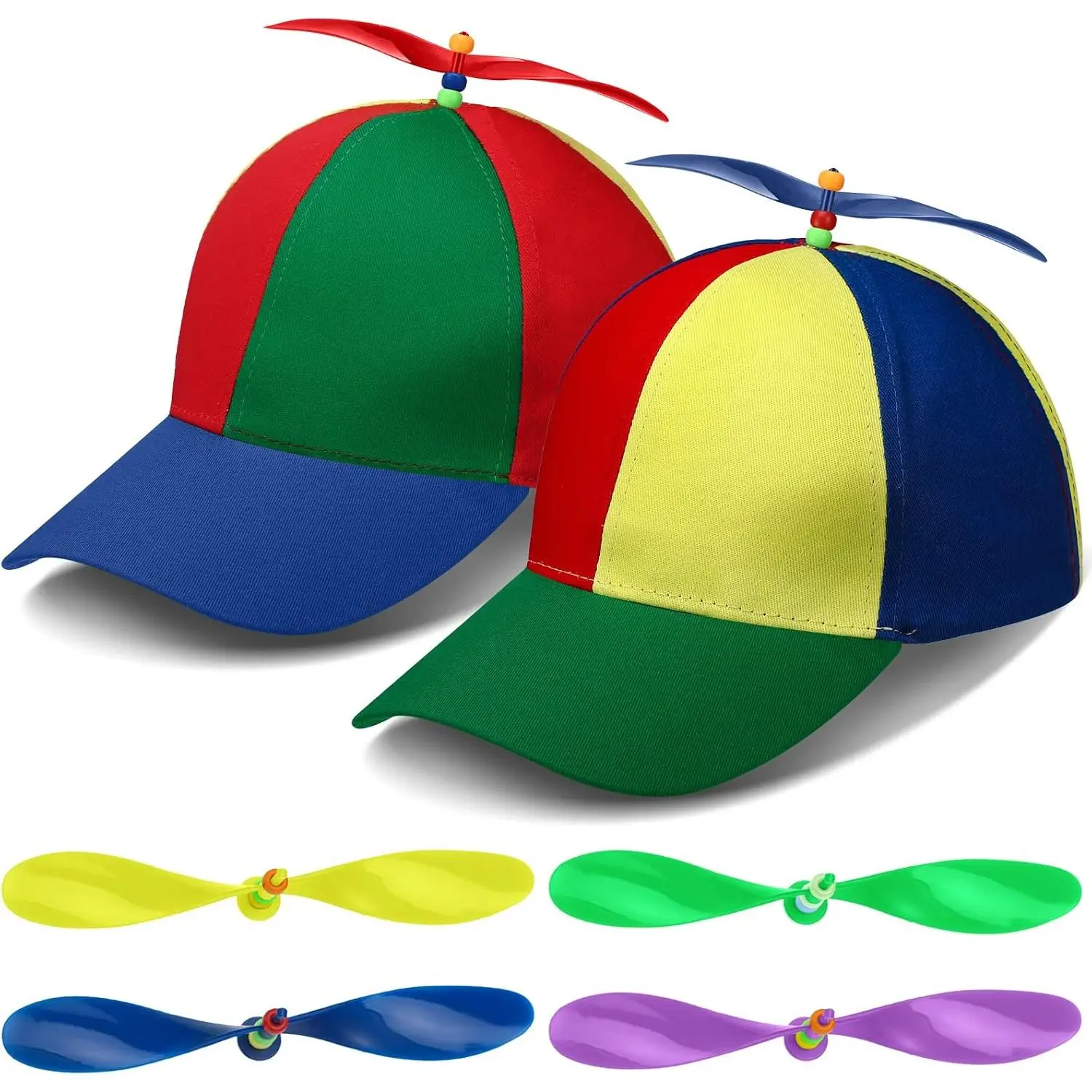 Baby Costume Accessory Bamboo Dragonfly Cap Set - 2-Pack Bright Rainbow Adult Baseball Caps with 4 Replaceable Dragonflies