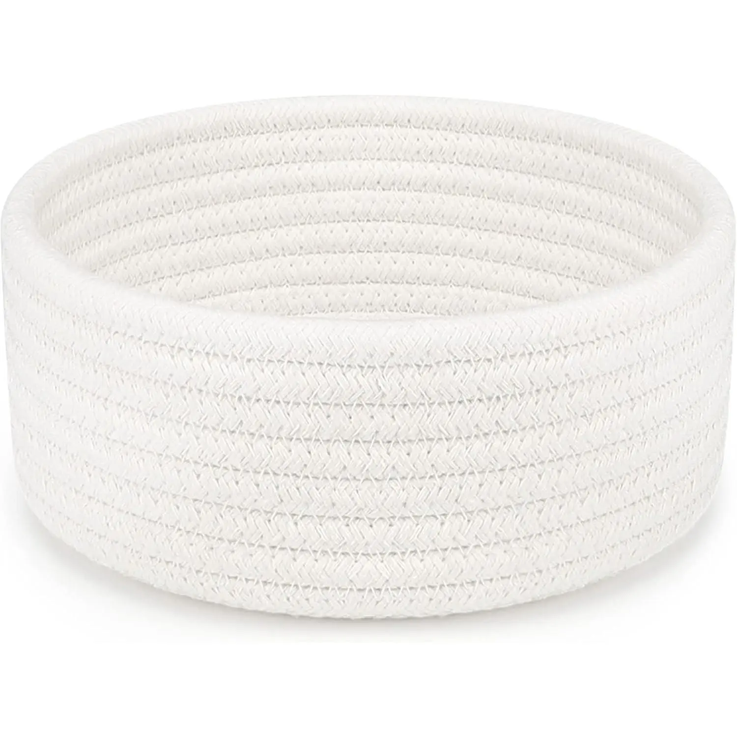 Small Woven Basket, Mini Cotton Rope Storage Baskets, Round Decorative Hamper, Shallow Storage Bin for Toys, Spa, Socks, Nursery, Living Room - White(Gift)