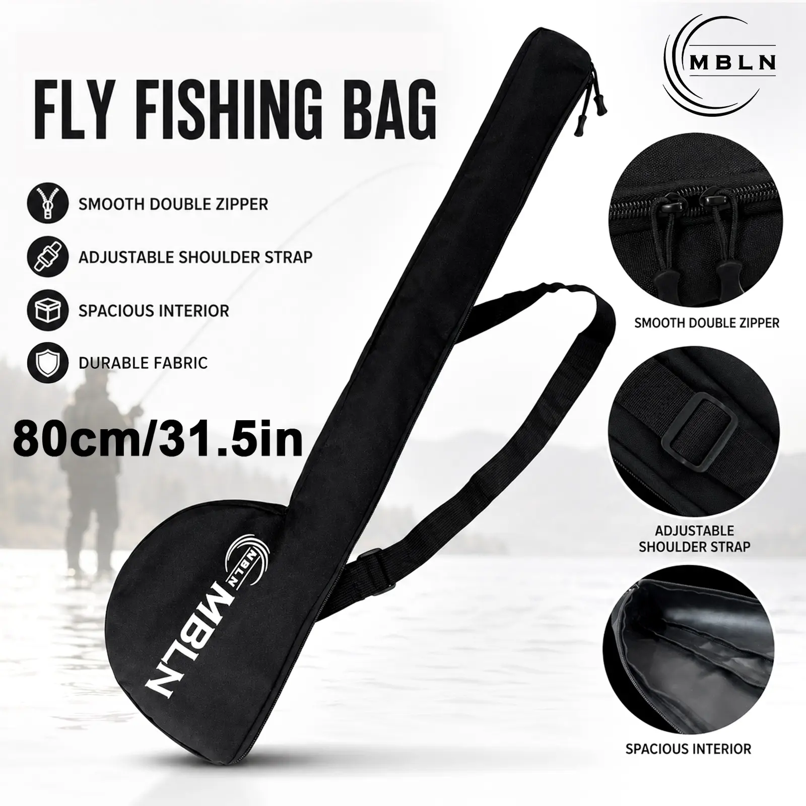 MBLN80cm Fly Fishing Rod Bag, Fly Casting Kit, No-Spinner Reel Fish Gear Bag, Lure Rod Bag, Durable Portable Back Fishing Pack, Fishing Pole Bag