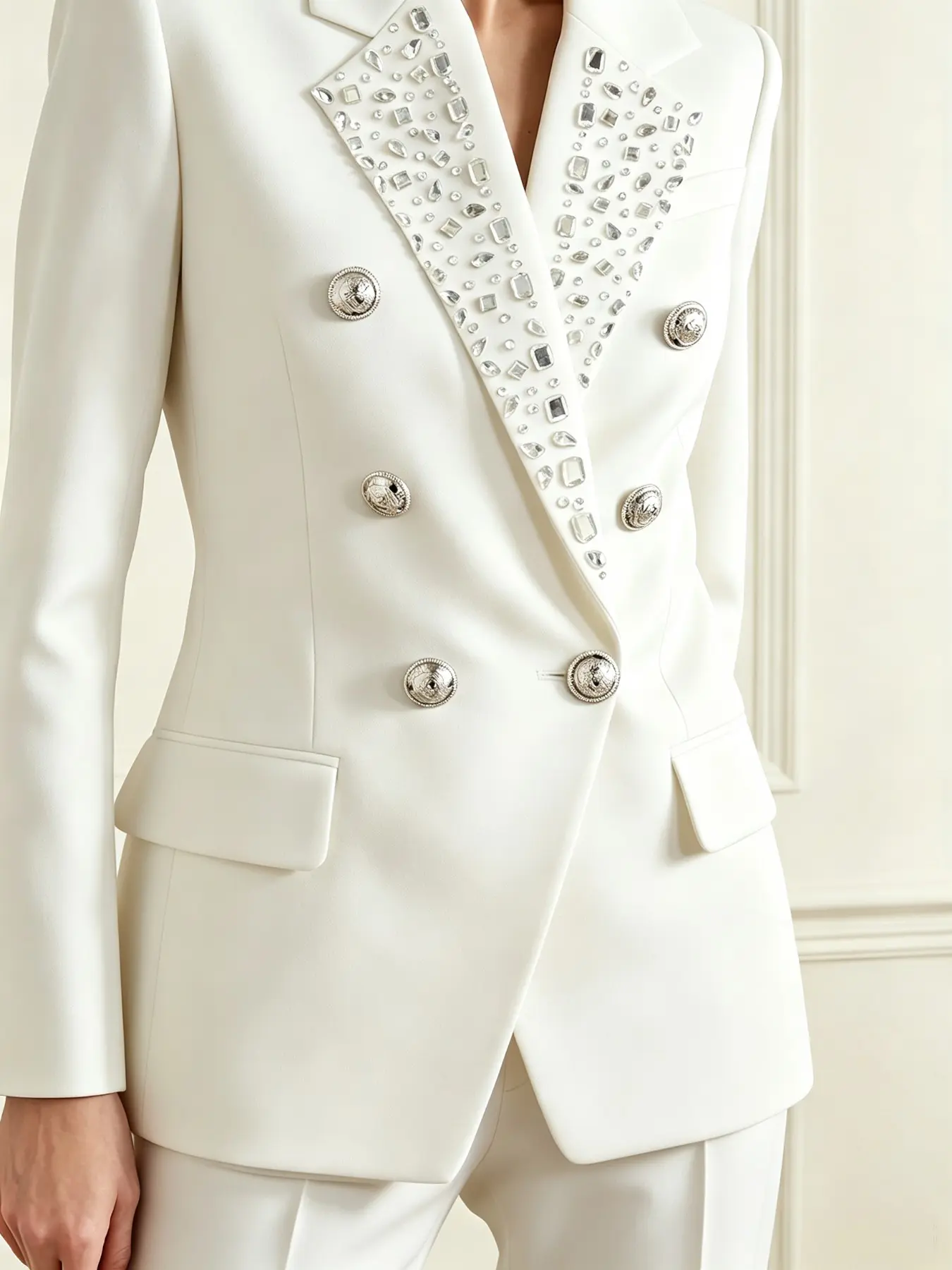 2026 Spring Summer New Fashion Long Sleeve Double Button Waistcoat, Versatile Beaded Suit Jacket for Women