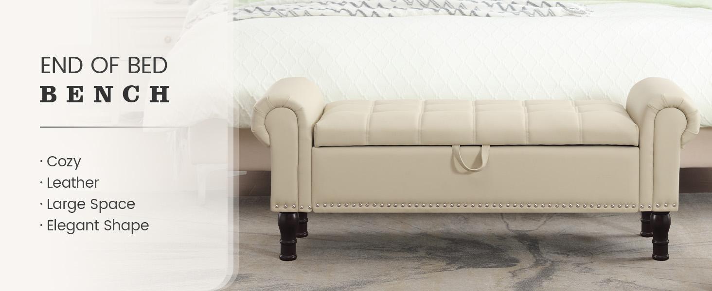 YOUDENOVA Storage Ottoman Bench for Bedroom 51/60" Queen/King Size Storage Bench with Button, Upholstered Bedroom Bench with Rolled Arms for Living Room, Storage Room, Entryway Modern Furniture Spring Greenish