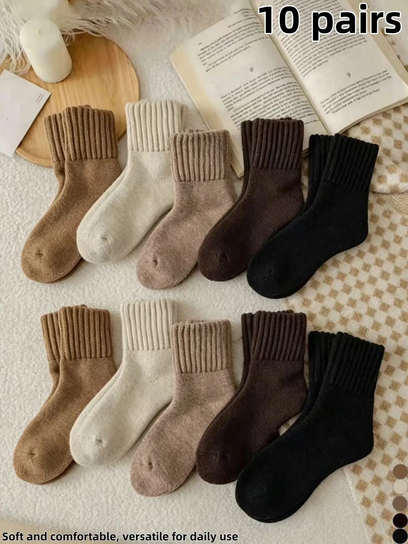 10 Pairs Unisex Multi-Color Mid-Calf Slouch Socks for Autumn & Winter, Soft & Skin-Friendly, Breathable, Comfortable, Wear Resistant & Durable, Simple Stylish & Versatile for Halloween Parties, Daily Commuting and Daily Wear, The Best & Most Thoughtful Gi