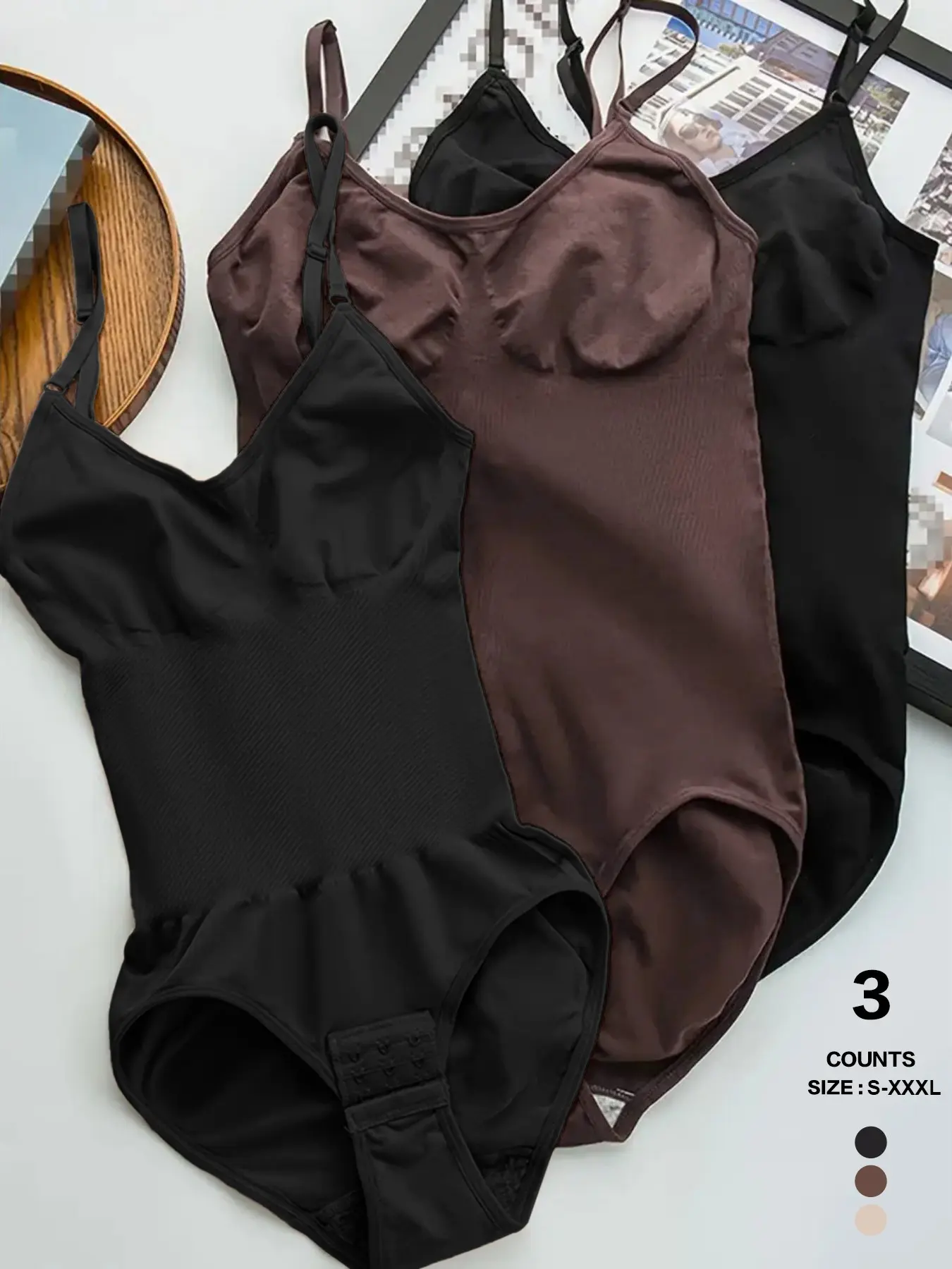 Tianfuc Women Seamless Shapewear Bodysuit, V Neck Tummy Control, Adjustable Double Button, Slimming Waist Trainer, Clubwear