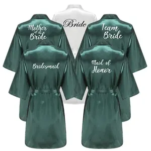 Wedding Party Team Bride Robe With White Letters Kimono Satin Pajamas Bridesmaid Bathrobe YE6522