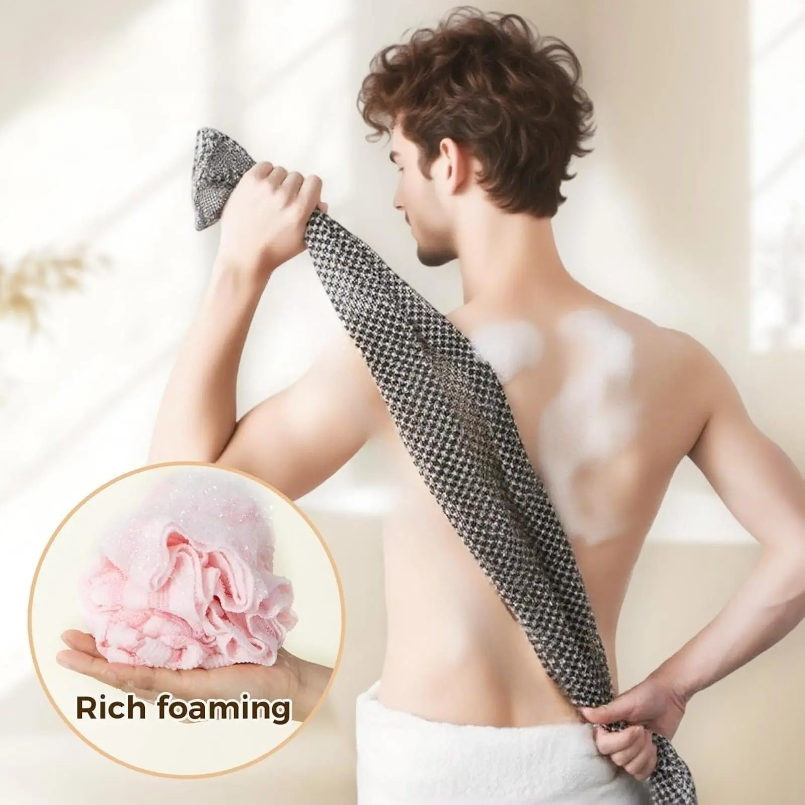 Exfoliating Bath Towel for Men & Women, Long Double-Sided Body Scrubber, Reusable Shower Exfoliating Washcloth, Perfect for Back Care