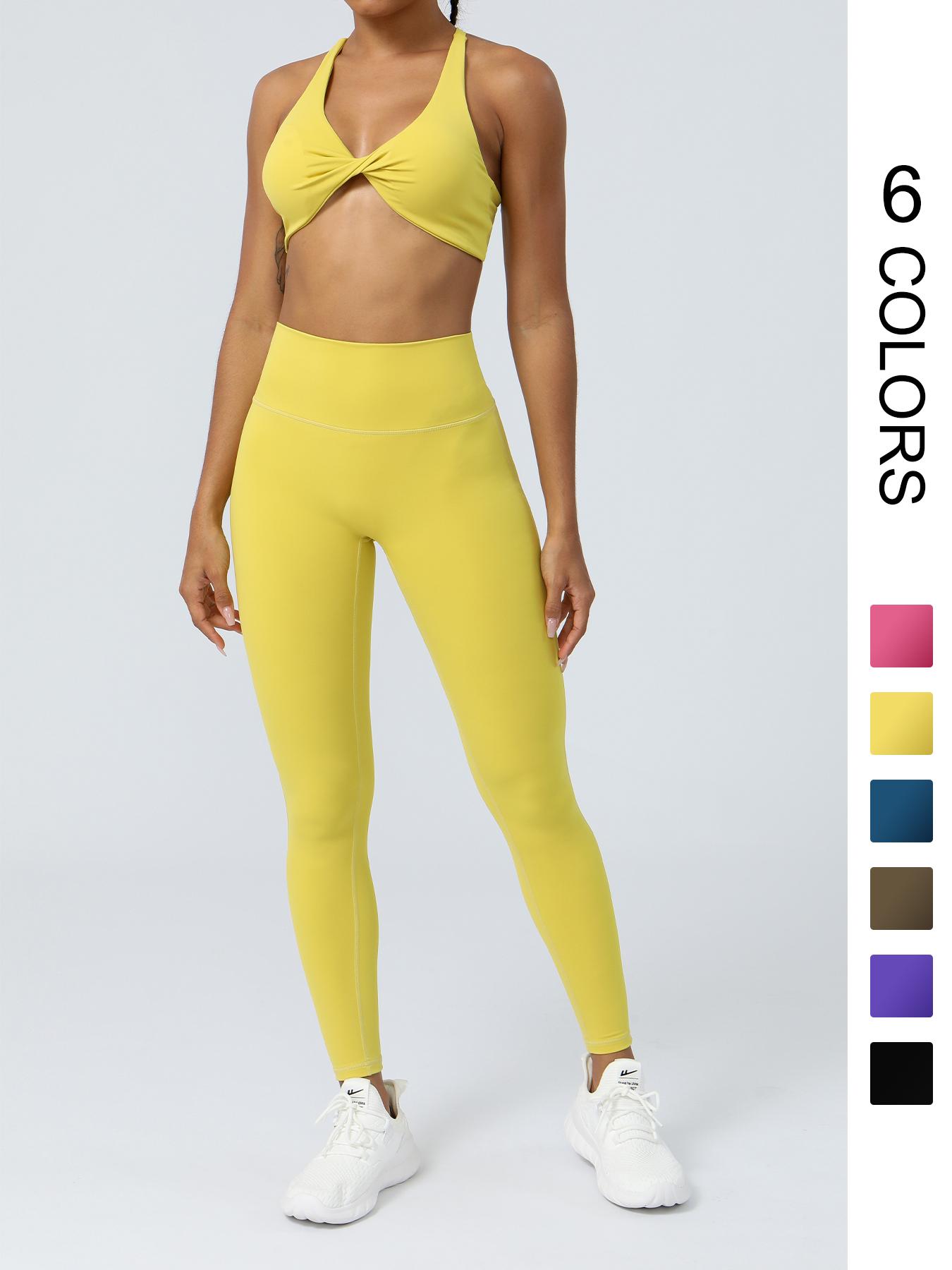 Women's Solid Criss Cross Back Crop Sports Bra & High Waist Leggings Tracksuit Set, Sporty Casual Breathable Outfits for Yoga Gym Workout Running, Ladies Sportswear for All Seasons Workout Running Clothes