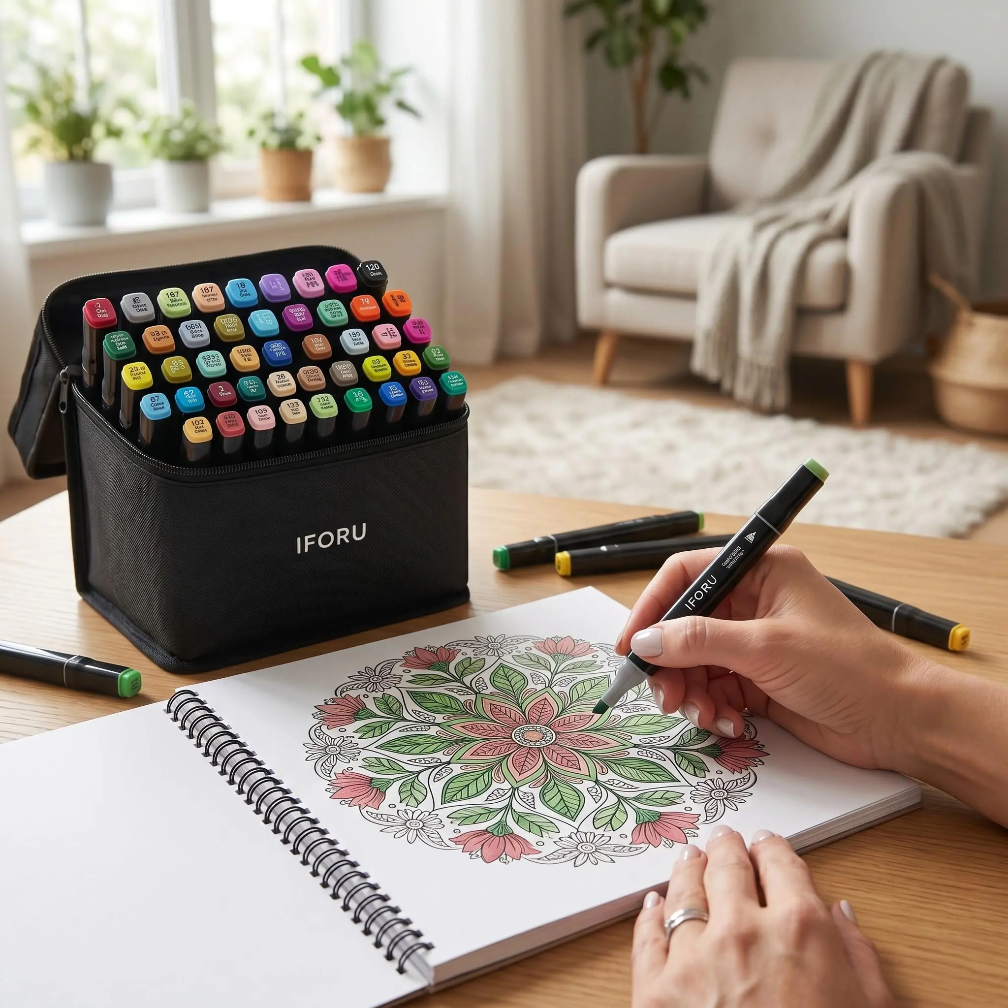 IFORU Essential Series Double-Tip Drawing Markers - Brush & Fine/Chisel Nibs, Ink-Based, Seamless Blending, 24-168 Color Sets, Aesthetic Office Stationery for Artist Adults, Coloring & Illustration