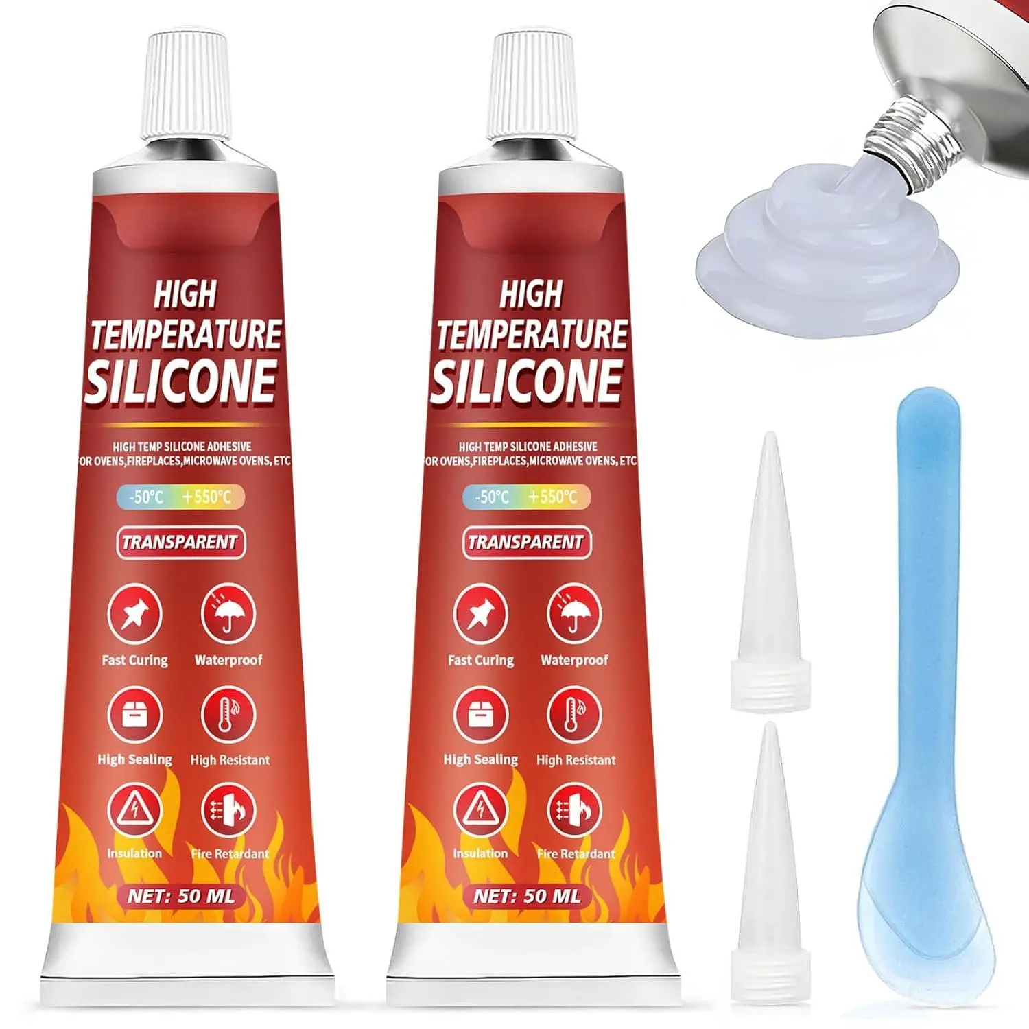 High Temp  Sealant, 3.53 Oz High Temperature Adhesive | Heat Resistant Glue, Insulation and , Quick Drying  Adhesive for Ovens Fireplace Microwave, Transparent